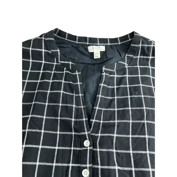 Soft Joie Iselyn Black Plaid Shirt Dress Sz XS Long Roll Tab Sleeves Above Knee - Picture 7 of 11